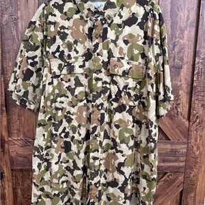 Duck Camp Green and Brown Camouflage Casual Button Down Shirt with Relaxed Fit